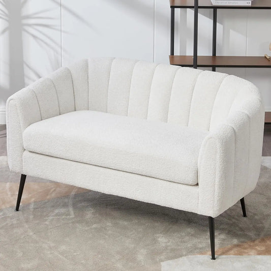 Chenille Loveseat With Metal Legs Modern Glam
