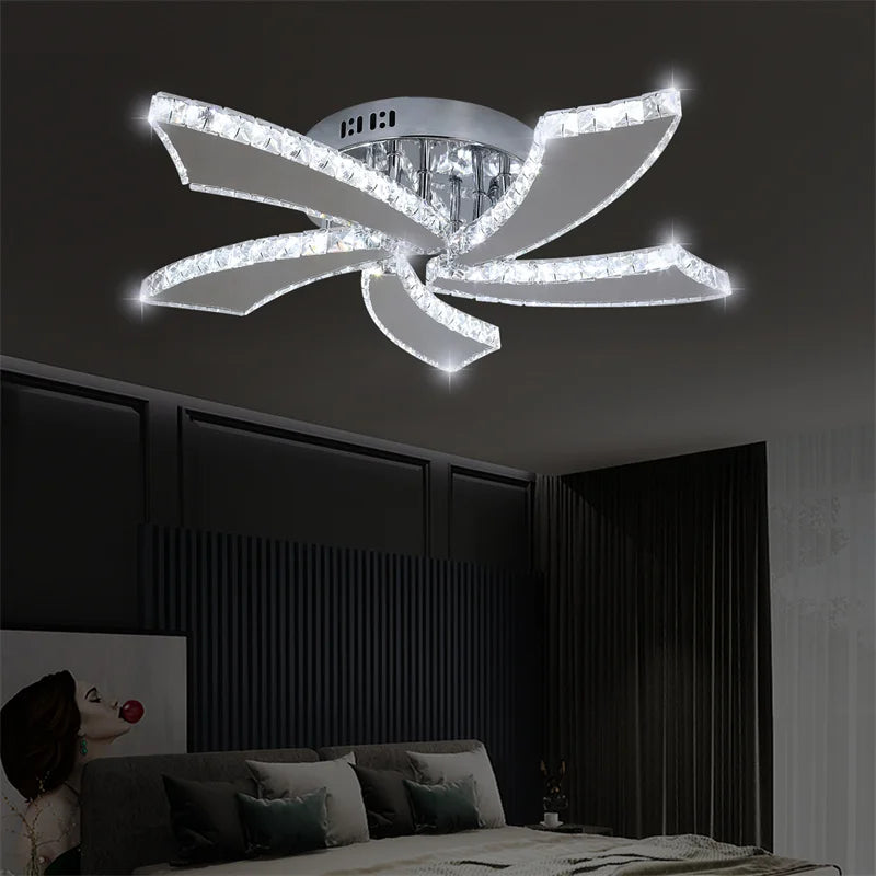 VETRULUS Modern Crystal Chandelier Ceiling Fan With Remote