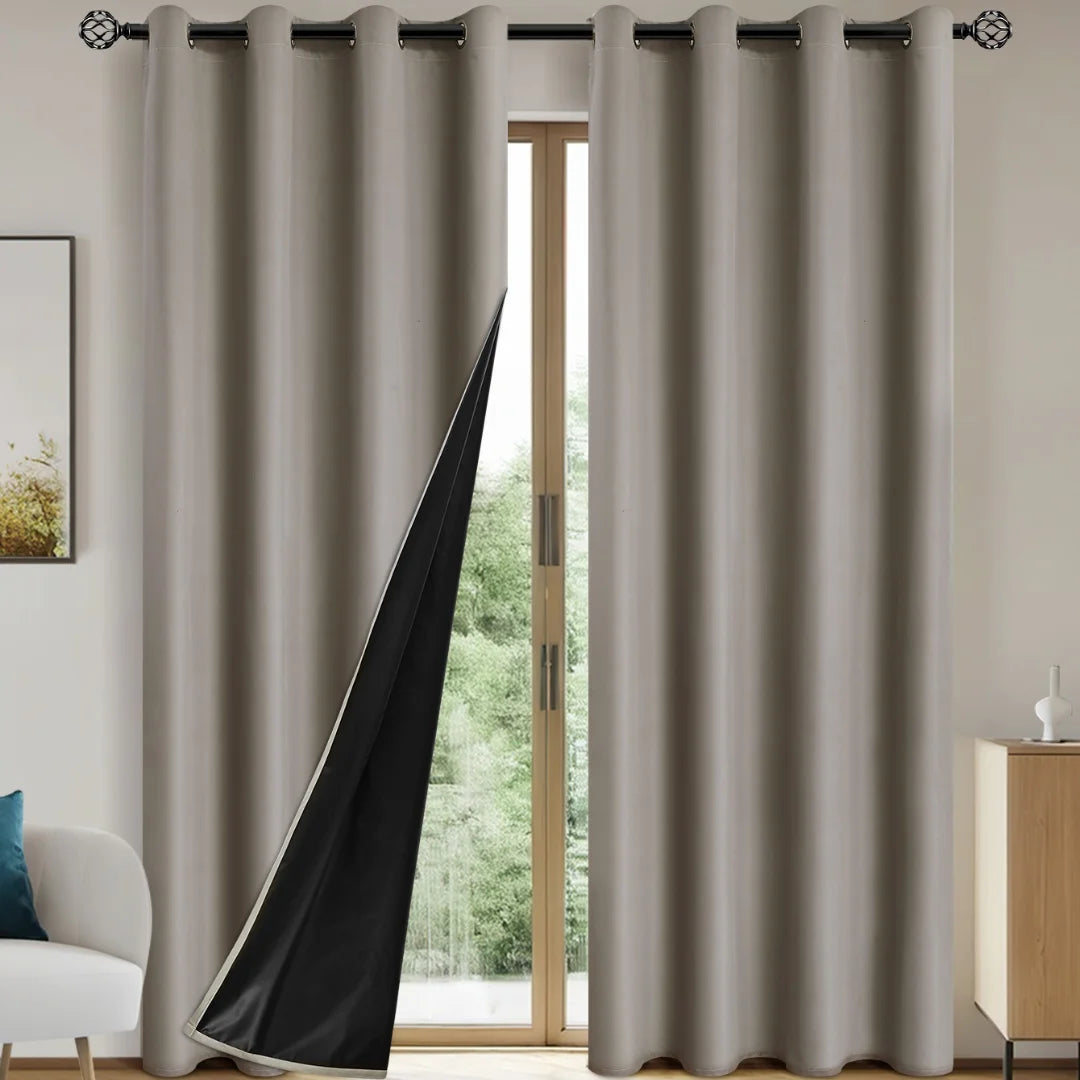 2 Piece Modern Blackout Curtain With Coated Lining