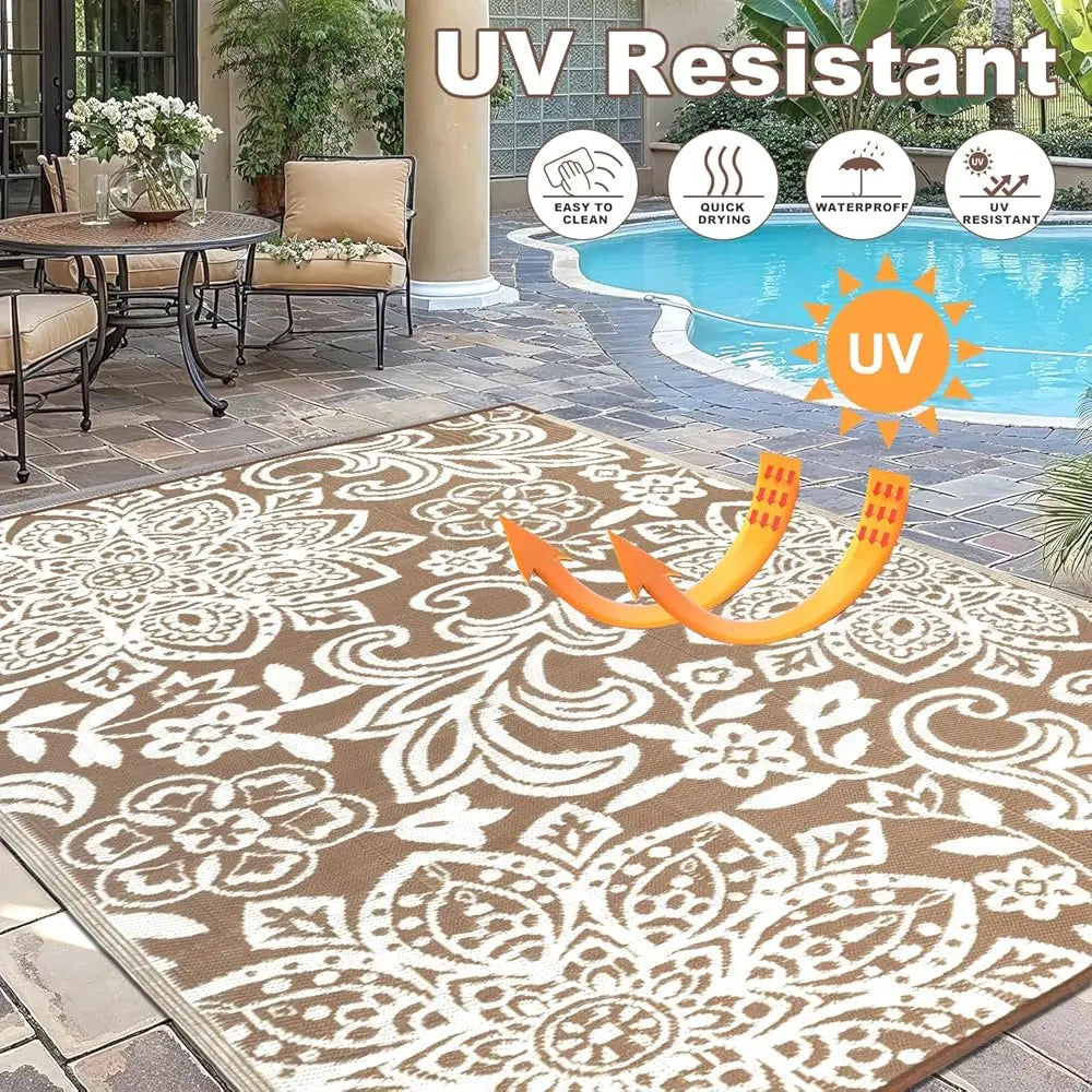 DIXSG Reversible Mandala Outdoor Rug Waterproof