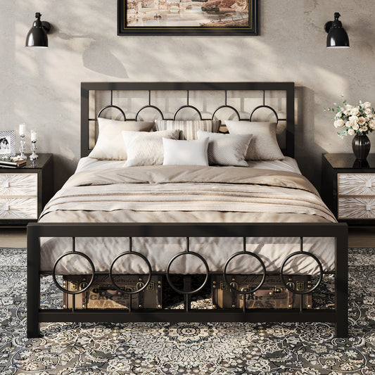 HOOMIC Metal Platform Bed Frame With Circular Headboard