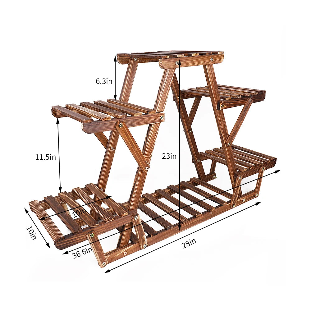 Wisfor 6-Tier Pine Wood Plant Stand Triangle Shelf