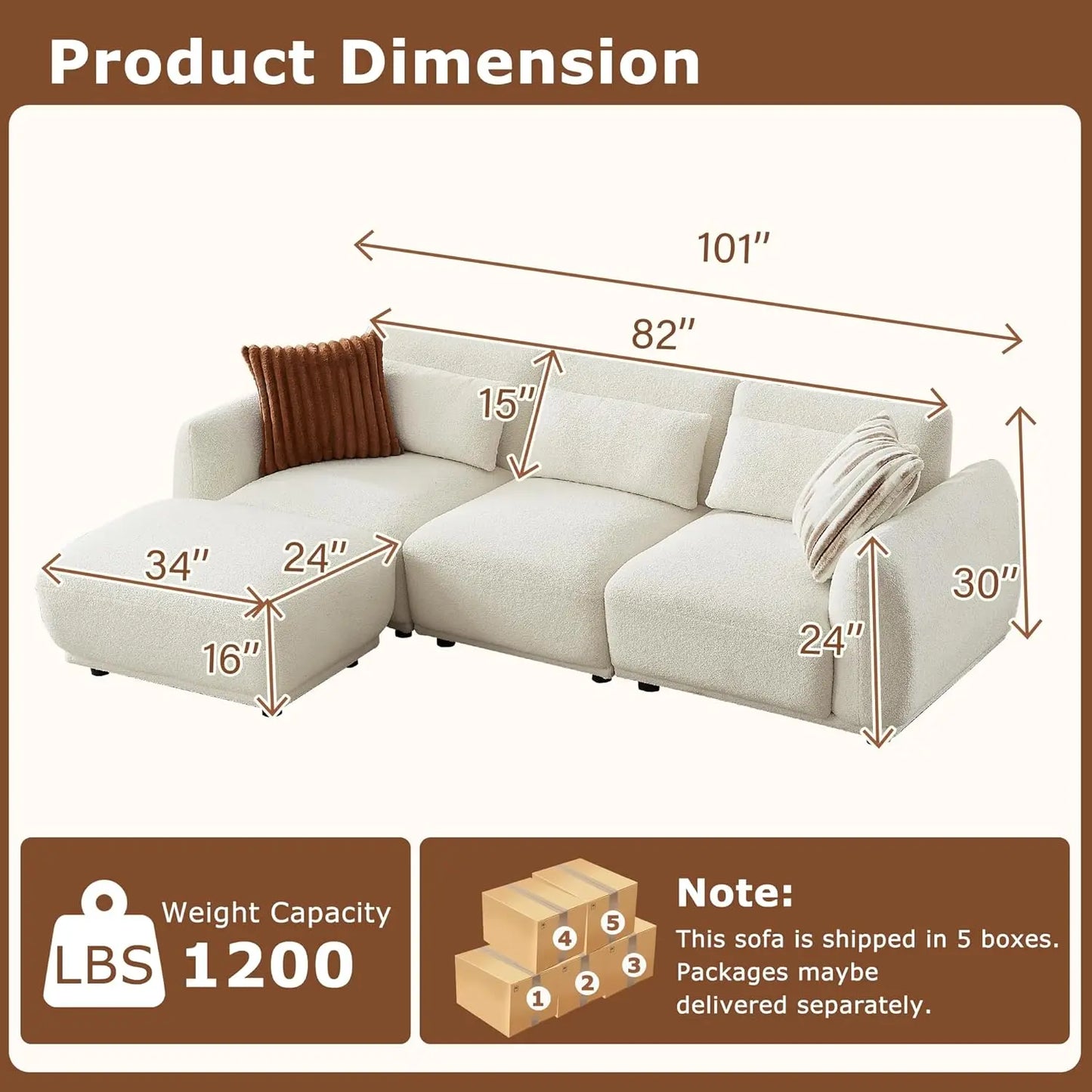 L Shaped Modular Sectional Couch With Convertible Ottoman