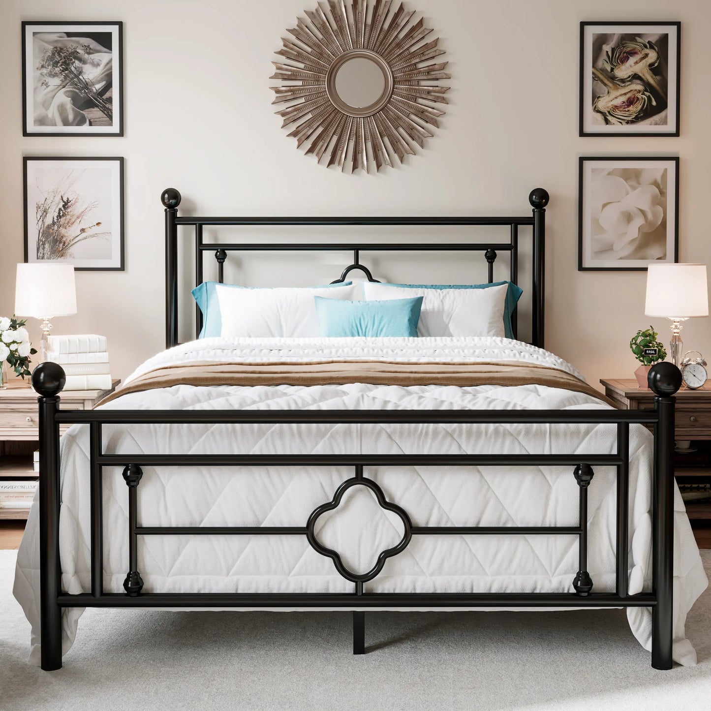 HOOMIC Victorian Metal Bed Frame With Wrought Iron Headboard