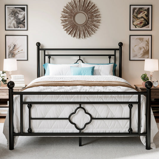 HOOMIC Victorian Metal Bed Frame With Wrought Iron Headboard