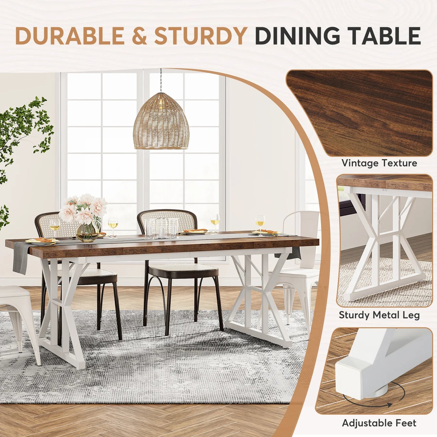 Tribesigns 6 People Dining Table With Rustic Wood Top