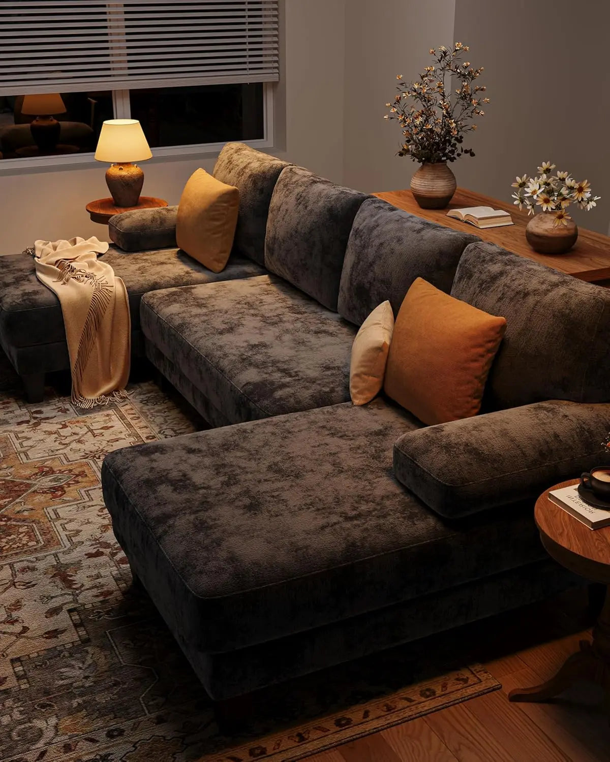 U-Shaped Sectional Sofa With Double Chaise Chenille