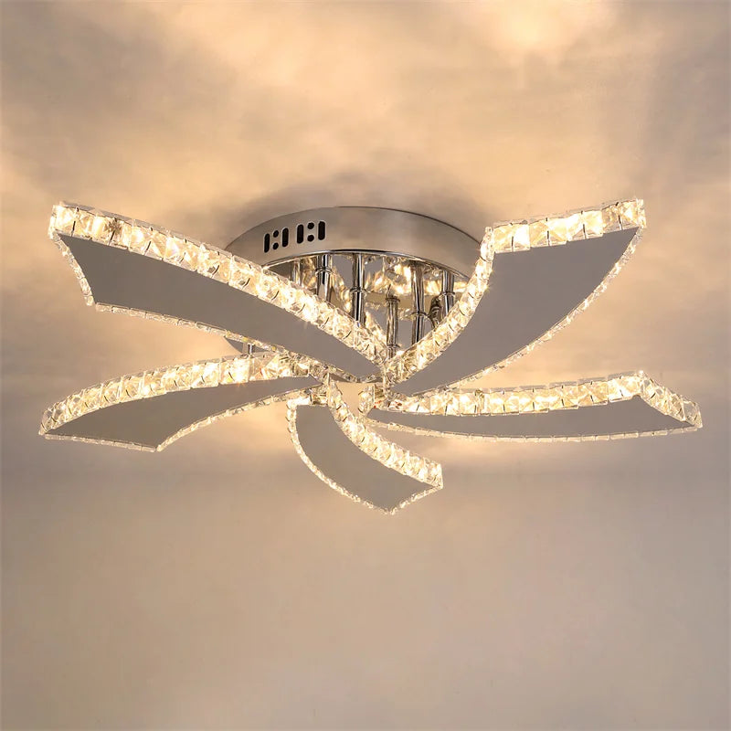 VETRULUS Modern Crystal Chandelier Ceiling Fan With Remote