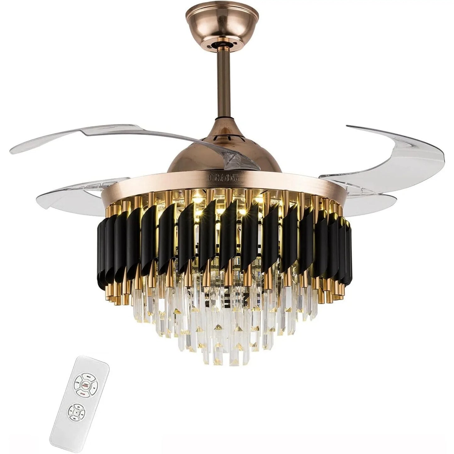 Crystal Ceiling Fan With LED Light And Retractable Blades