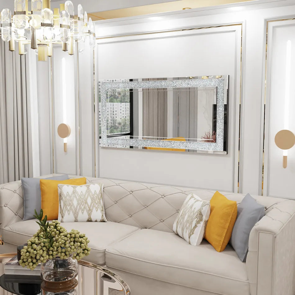 LUVODI Frameless Silver Crystal Rhinestone Wall Mirror
