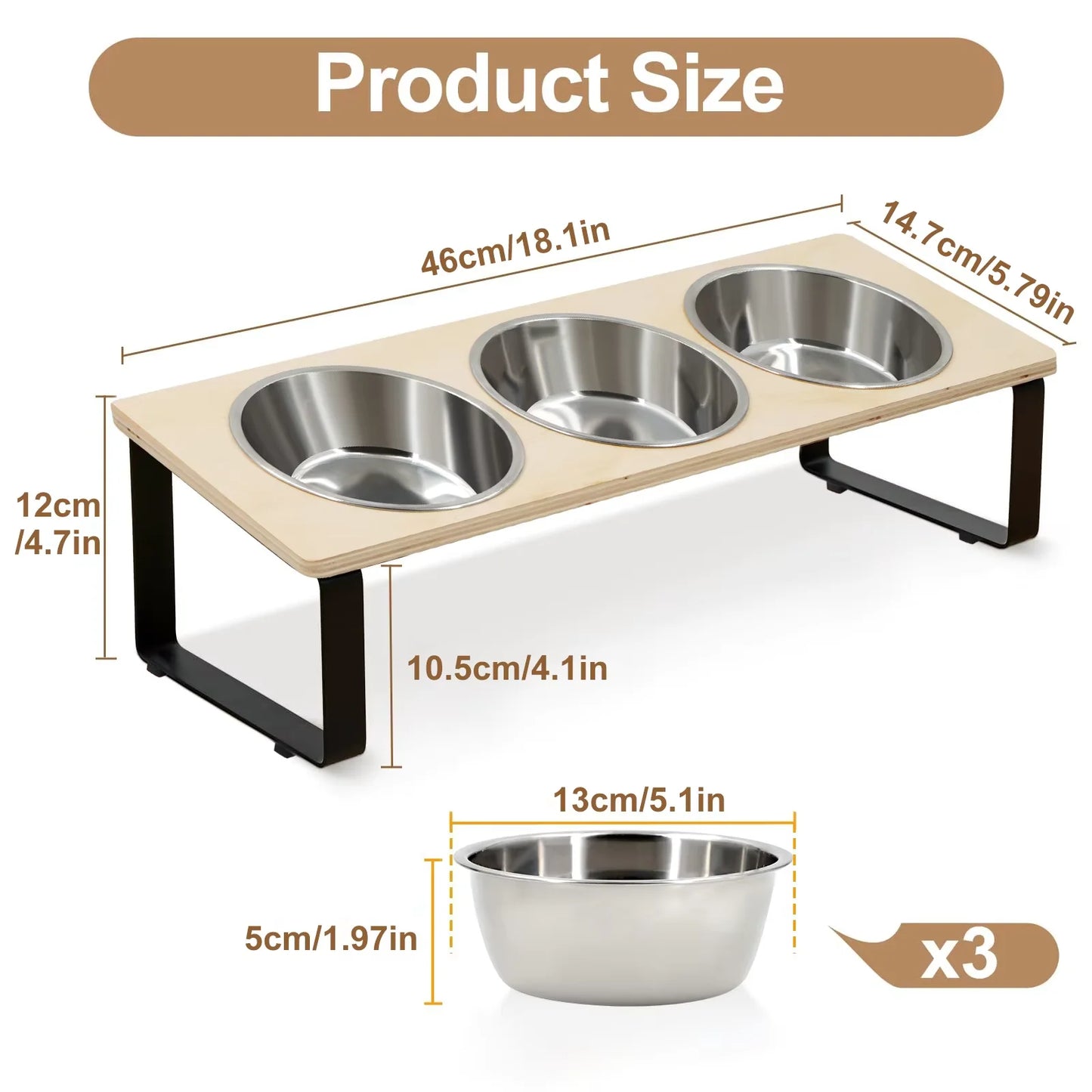 Elevated Cat Feeder Tilt Stand With Stainless Steel Bowls