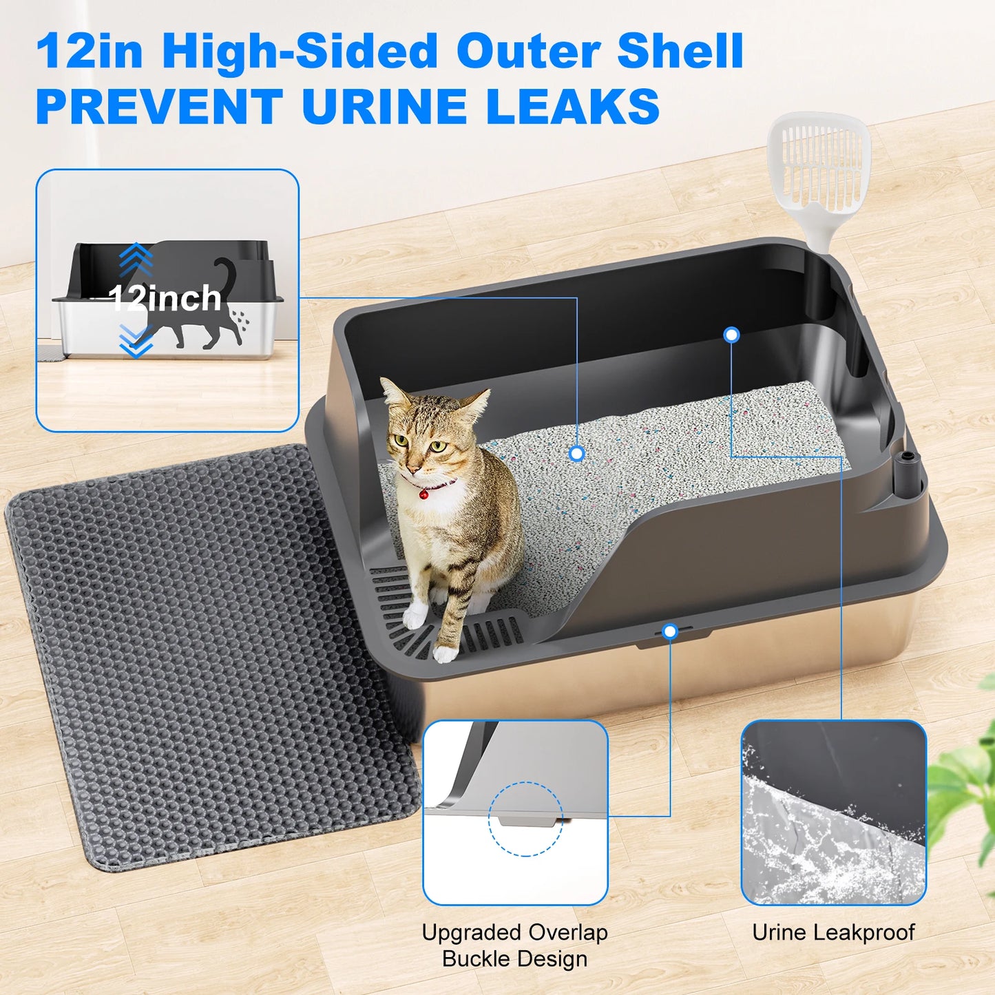 Stainless Steel Cat Litter Box Leak Proof