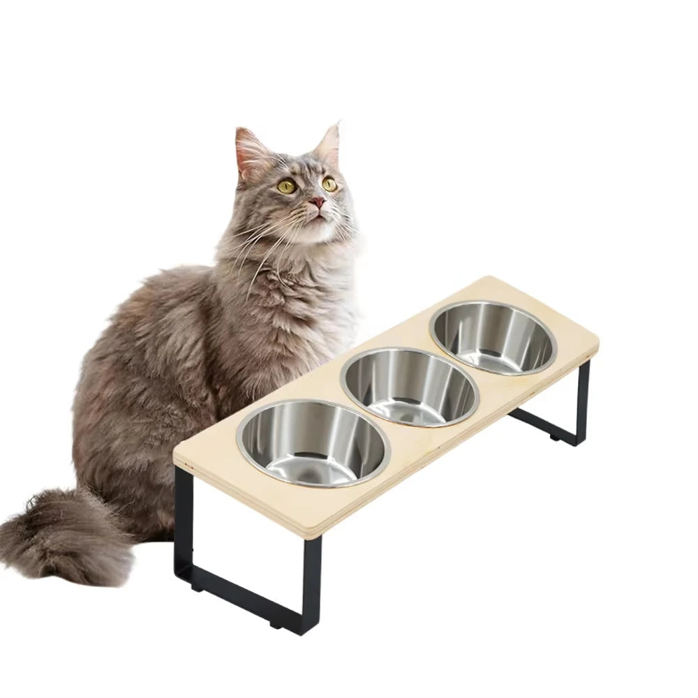 Elevated Cat Feeder Tilt Stand With Stainless Steel Bowls