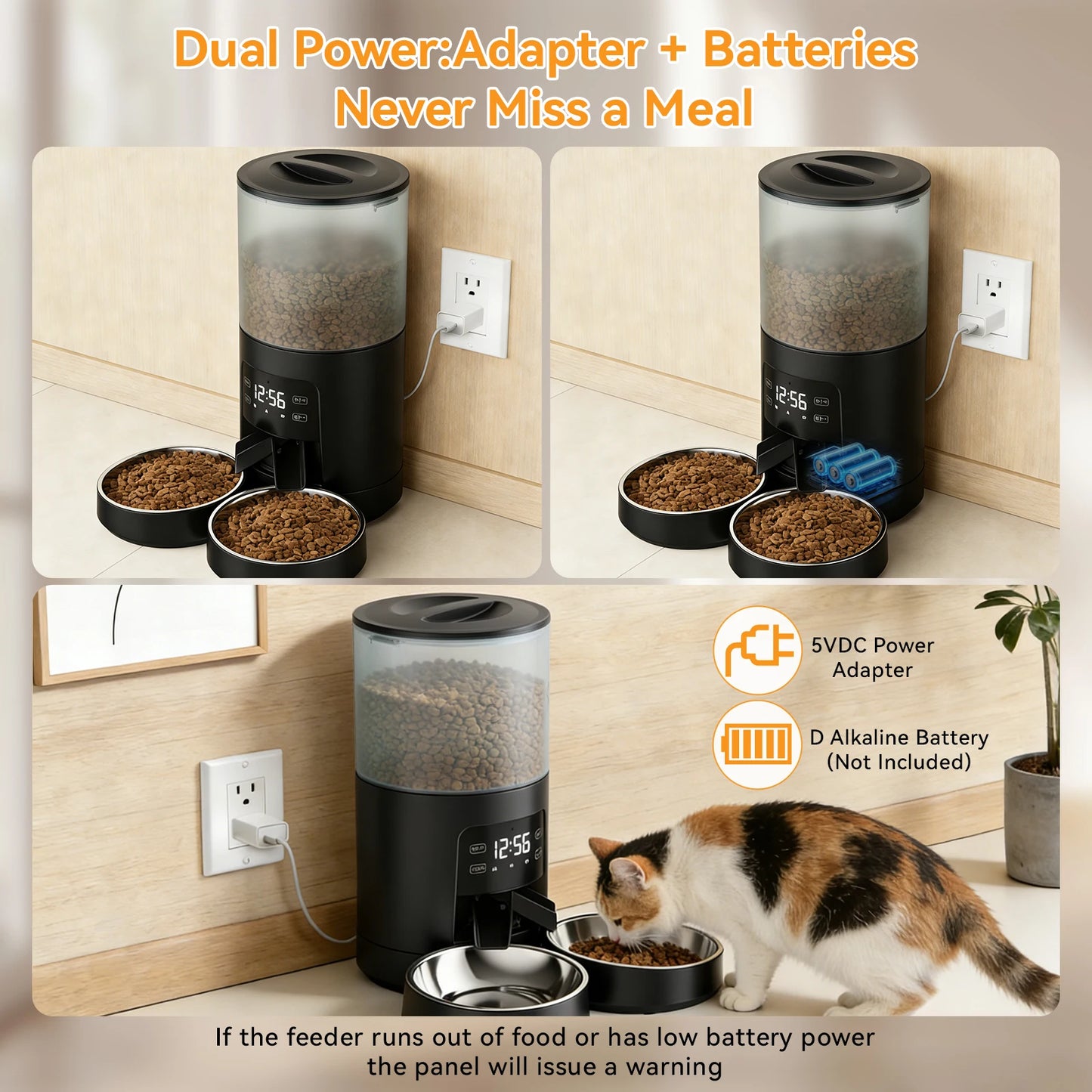 JHK Dual Bowls Automatic Cat Feeder Timed Dispenser