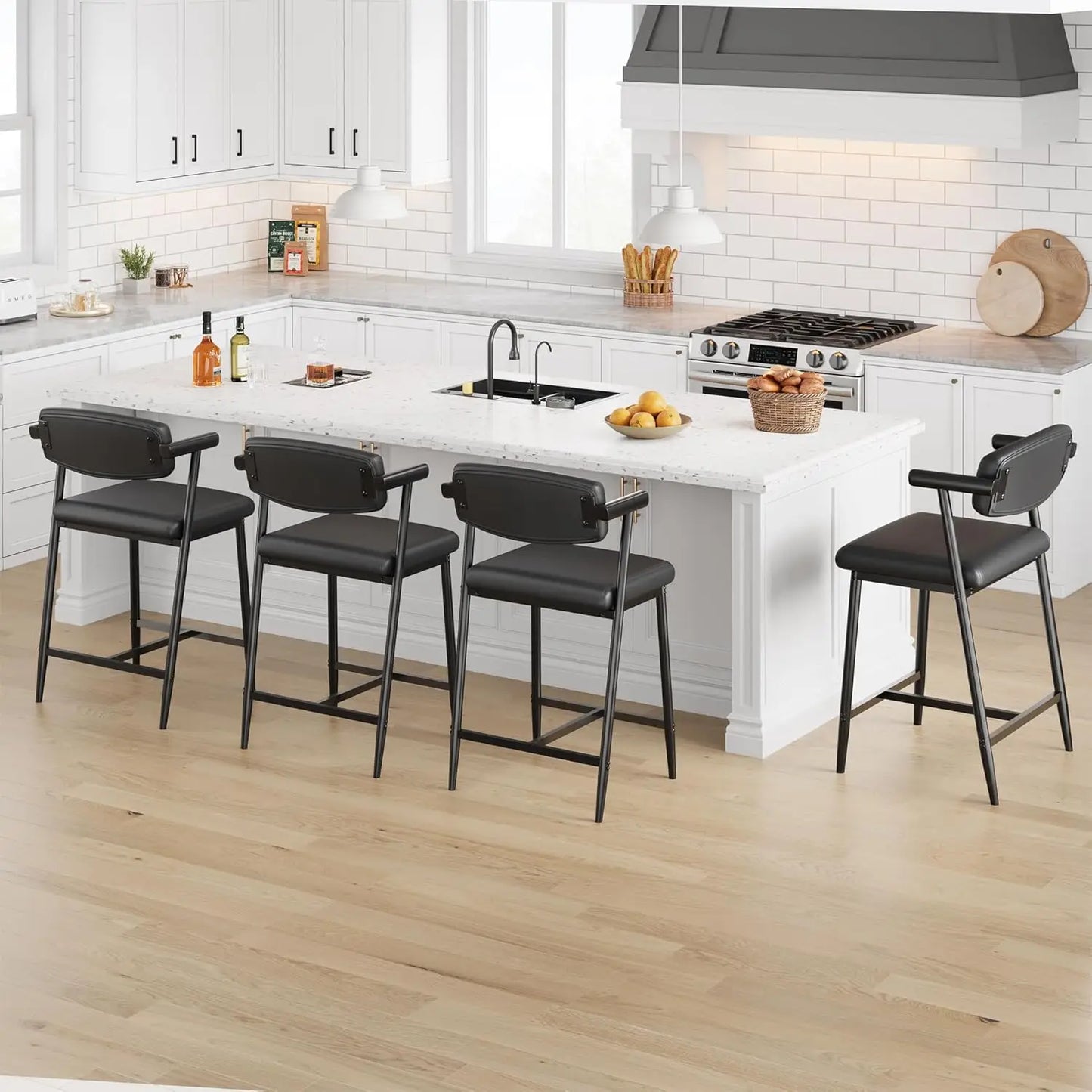 TWISTER.CK Modern Bar Stools Set With Back And Wide Seat