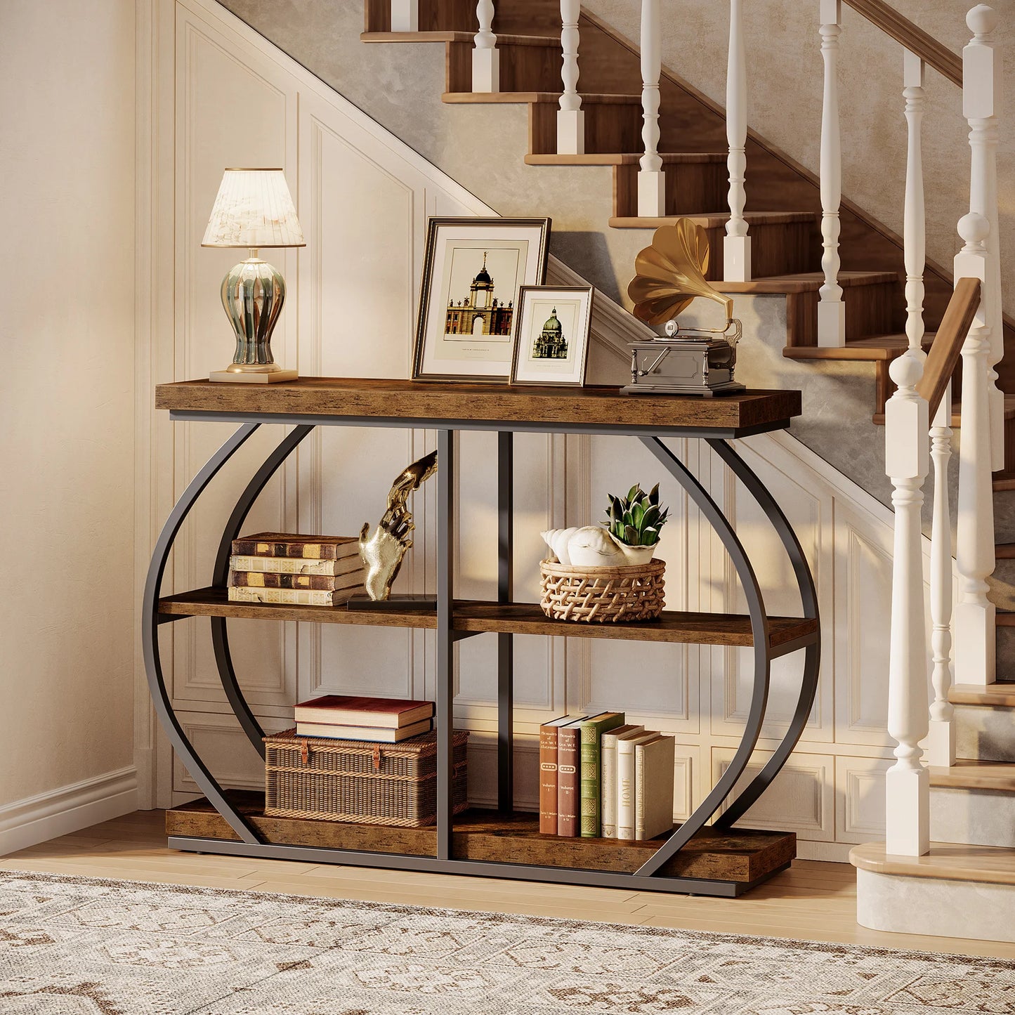 Tribesigns Console Table With Arched Metal Frame And Shelves