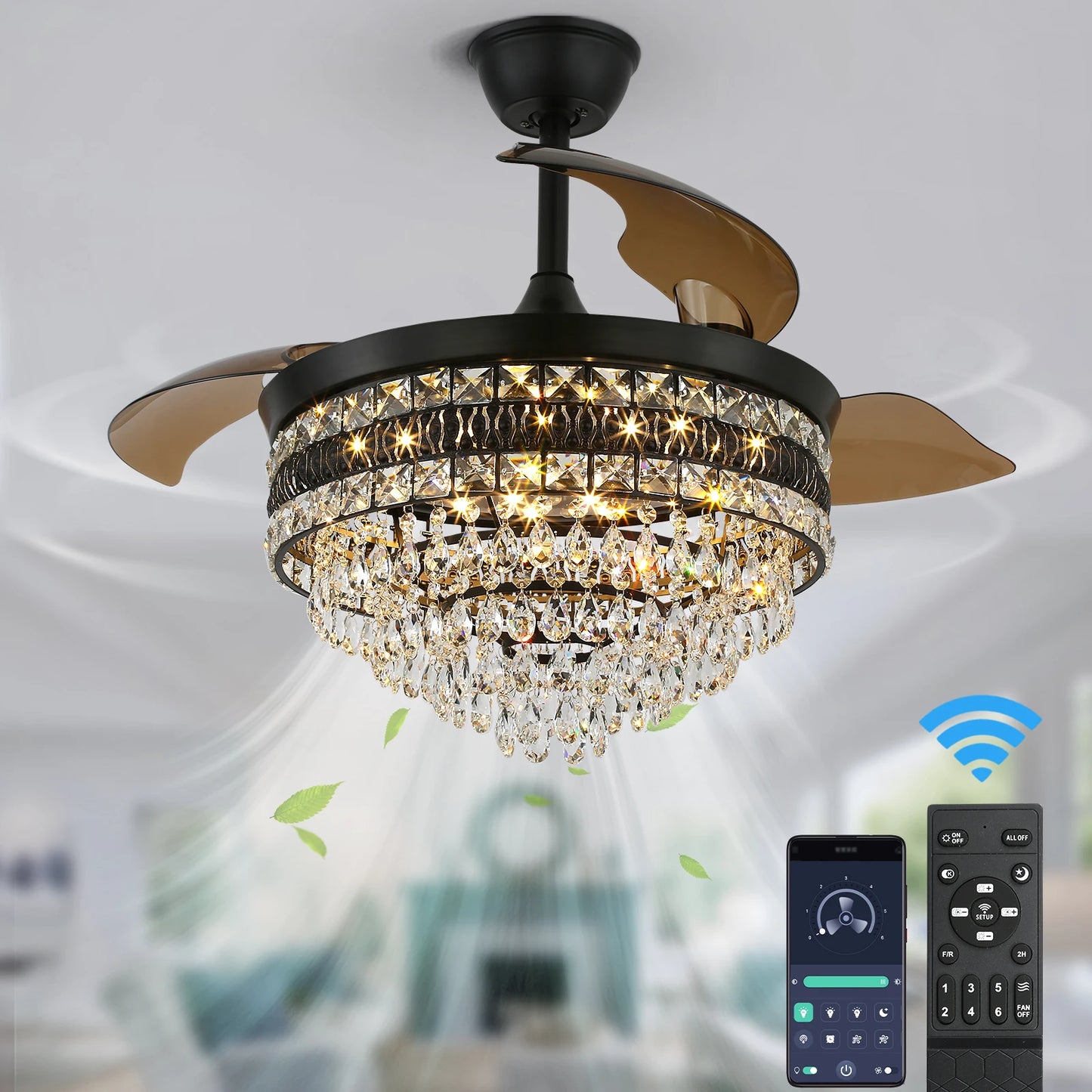 VETRULUS Modern Smart Ceiling Fan Chandelier With Remote