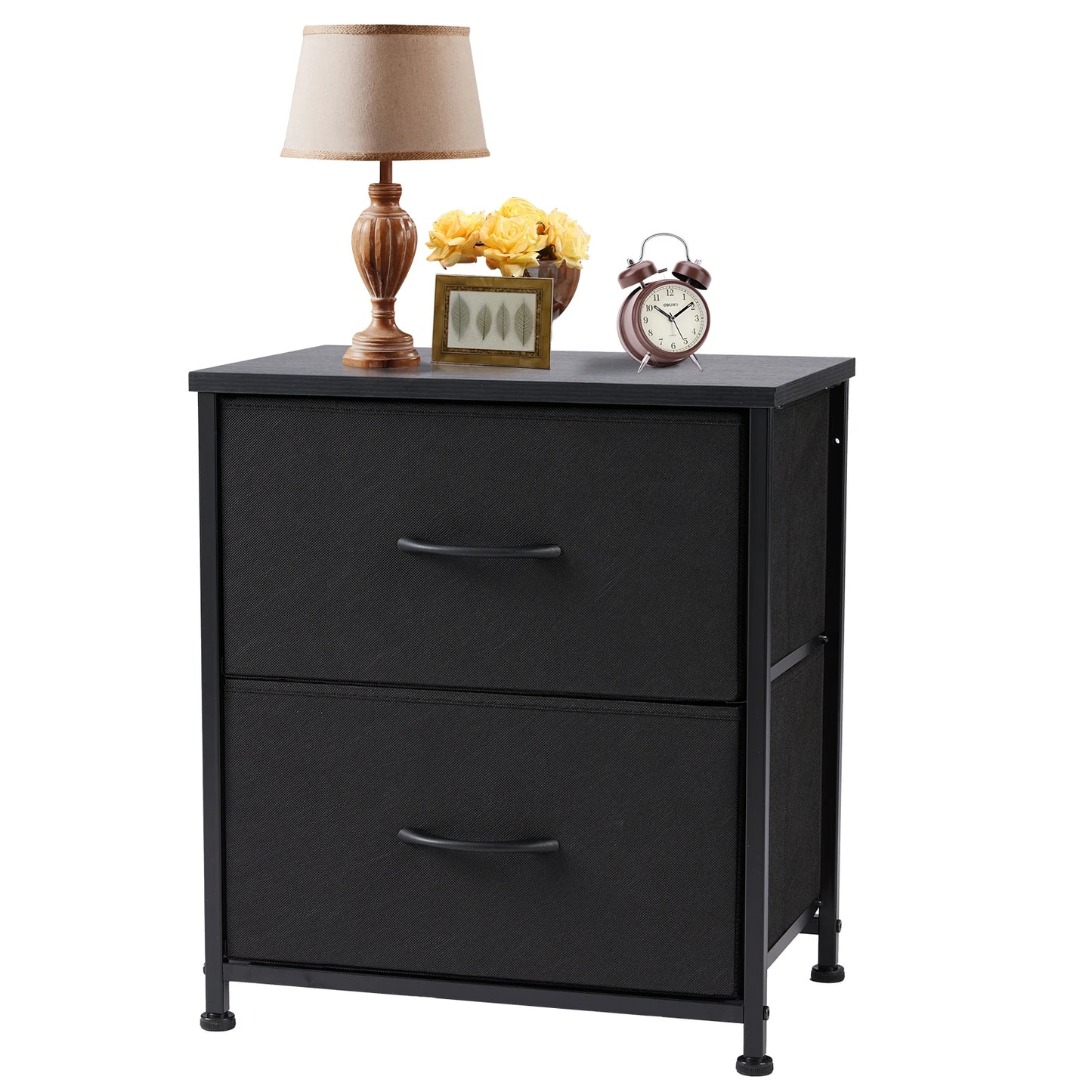 JHK Nightstand Bedside Table With Metal Frame Drawers