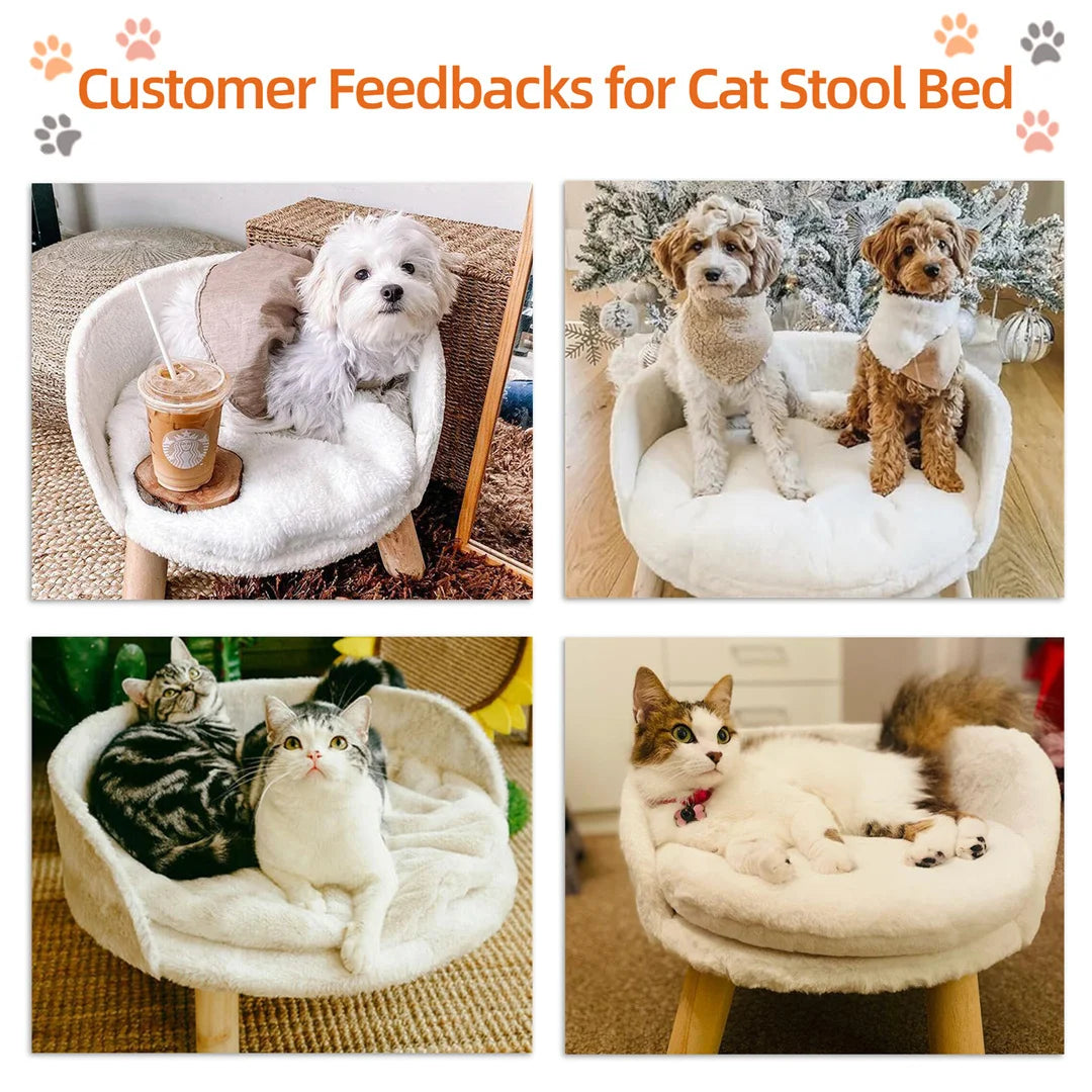 BINGOPAW Luxury Plush Cat Bed Nest With Wood Leg Frame