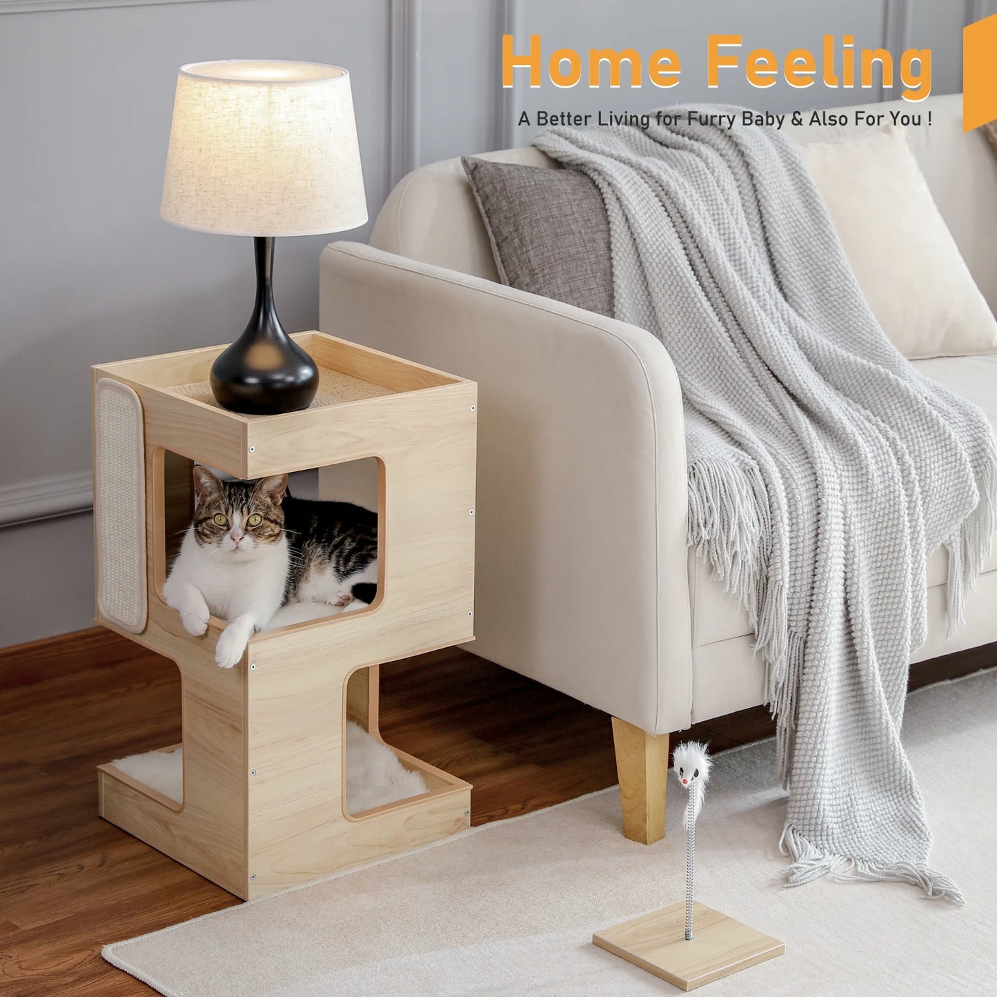 PAWZ Road Wood Cat Condo Bed With Removable Mats