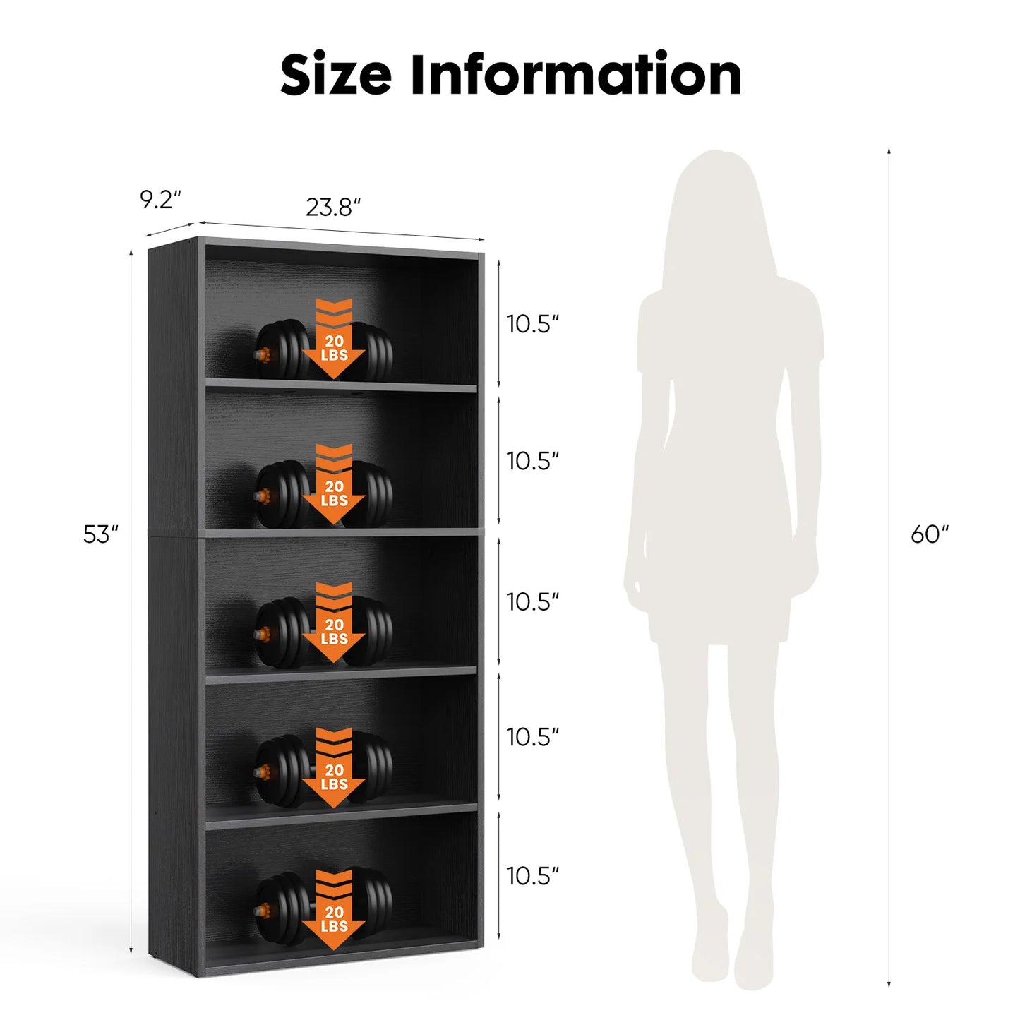 JHK 6 Tier Wooden Floor Standing Bookcase