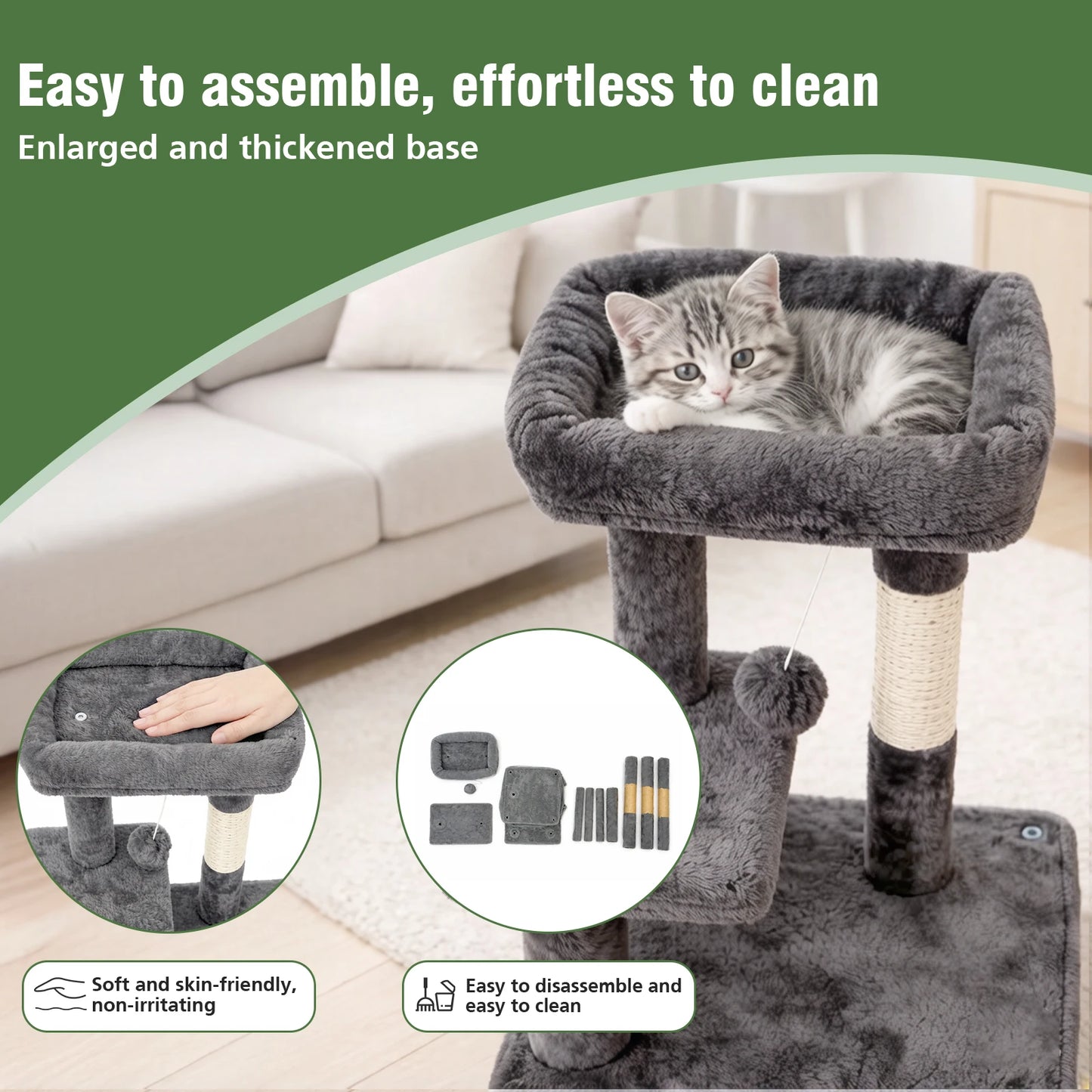 Indoor Cat Tree Tower With Scratching Posts And Condo