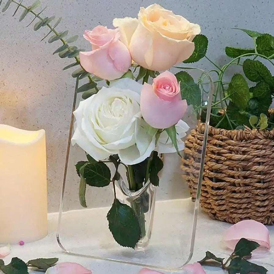 Clear Acrylic Frame Flower Vase Modern Home Decor
