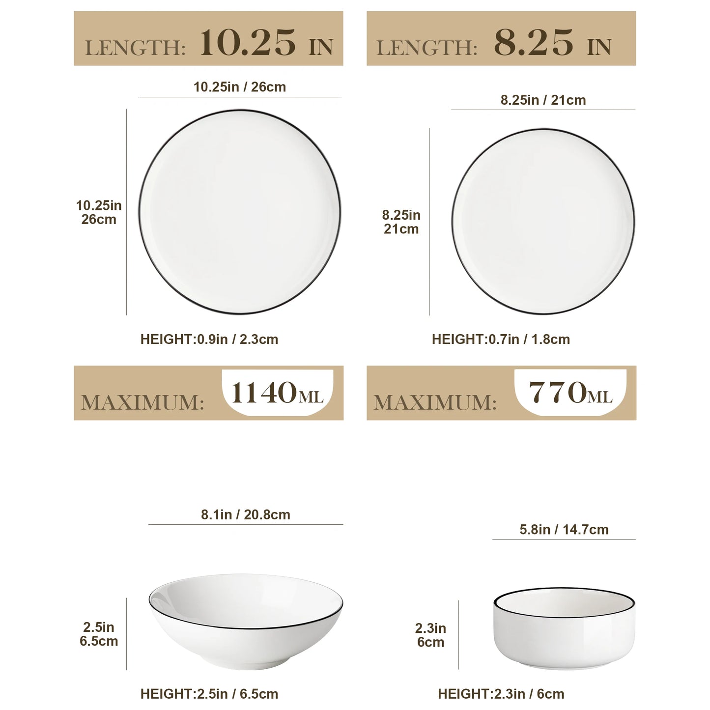 MALACASA Porcelain Dinnerware Set Rimmed Edge