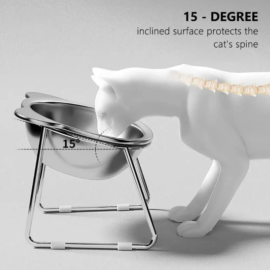 304 Stainless Steel Raised Cat Bowl With Tilted Neck Guard
