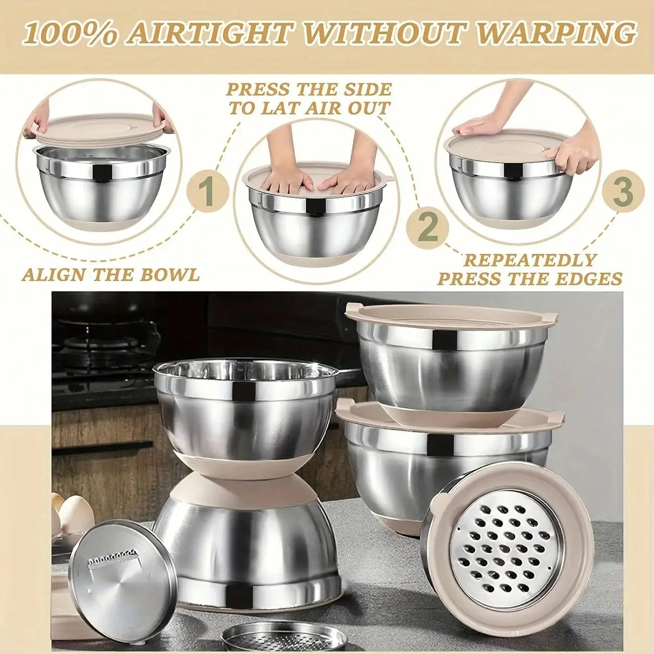 Stainless Steel Mixing Bowls Set With Lids Nesting