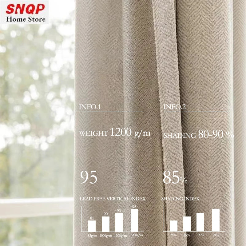 Chenille Blackout Curtains With Herringbone Texture