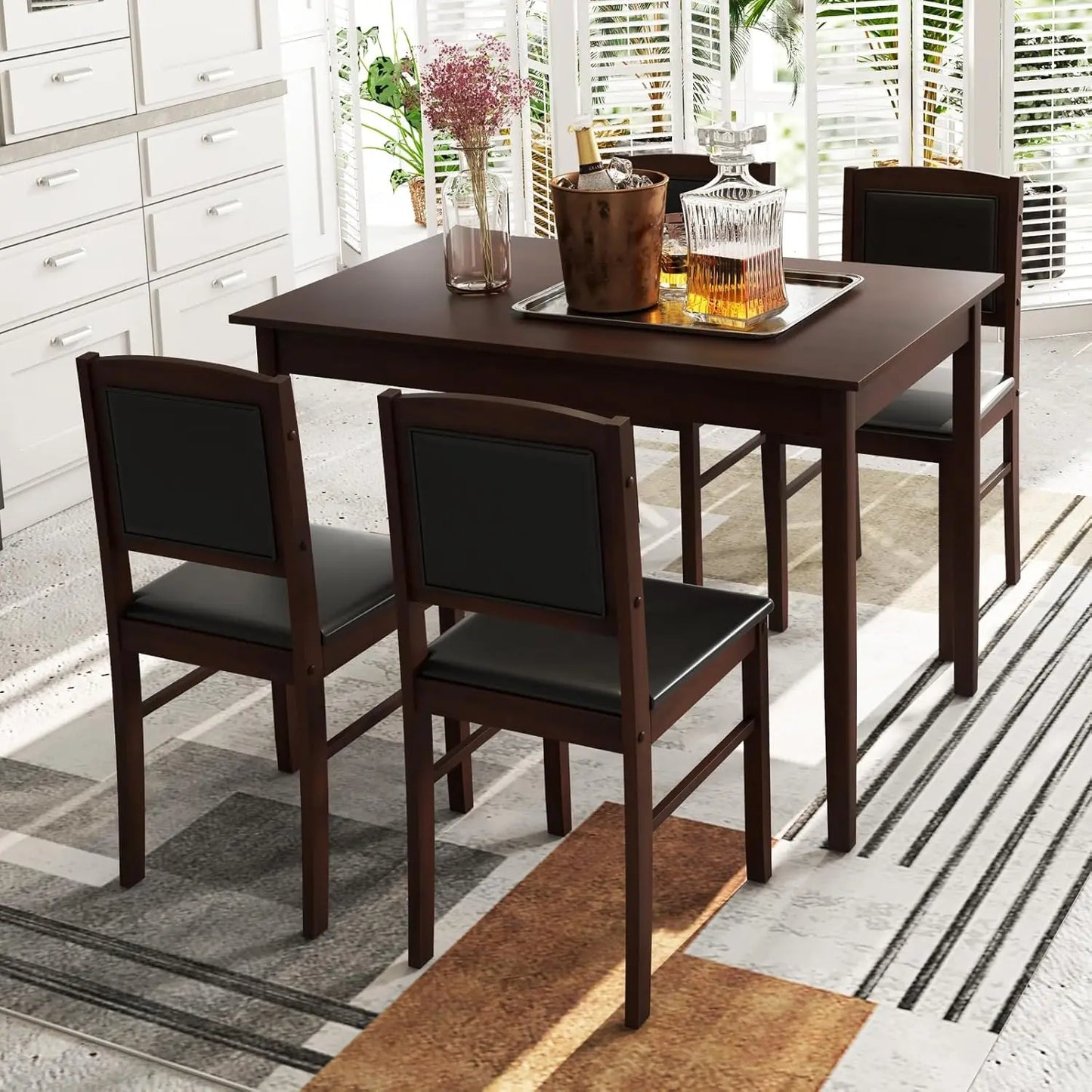 Farmhouse Solid Wood Dining Table Set For Four