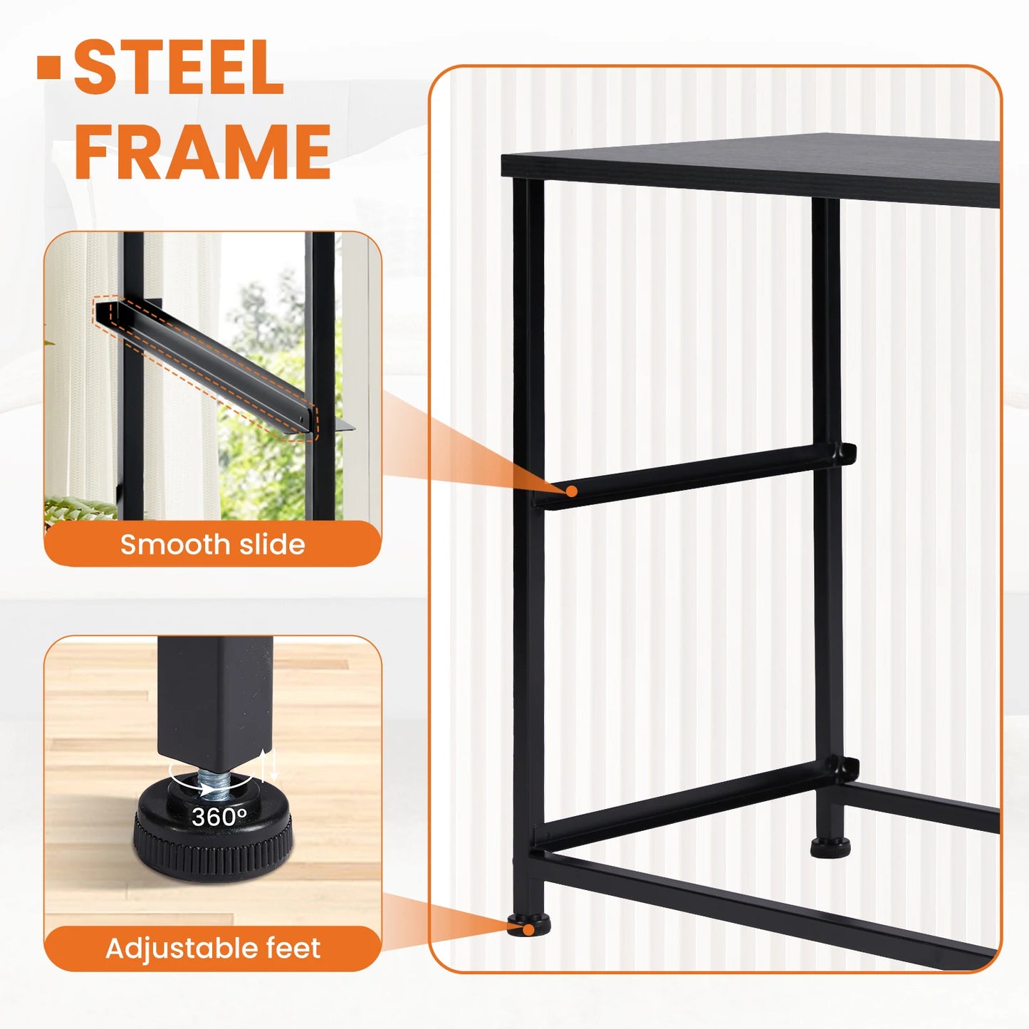 JHK Nightstand Bedside Table With Metal Frame Drawers