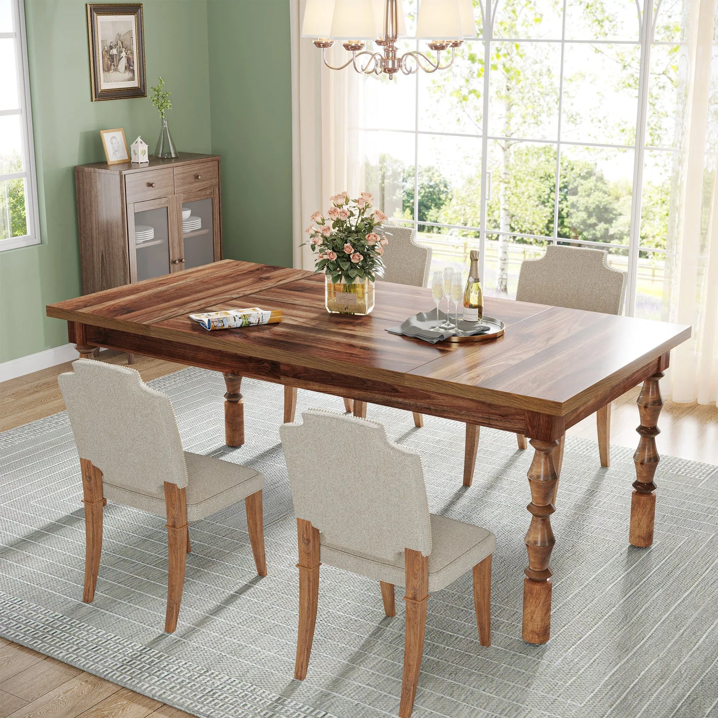 Tribesigns Farmhouse Wood Patio Table For Indoor Outdoor