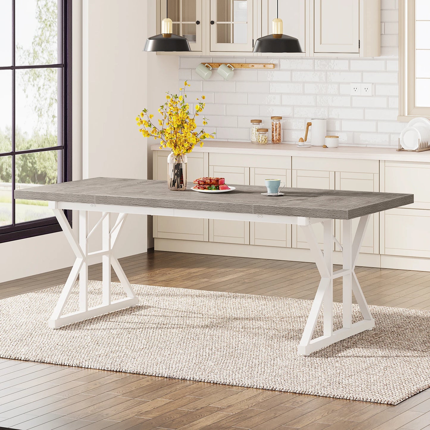 Tribesigns 6 People Dining Table With Rustic Wood Top