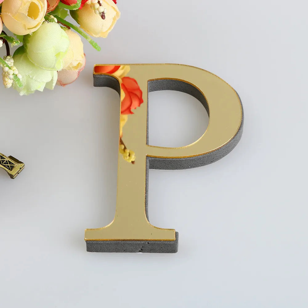 Alphabet 26 Letters 3D Mirror Acrylic Gold Wall Sticker