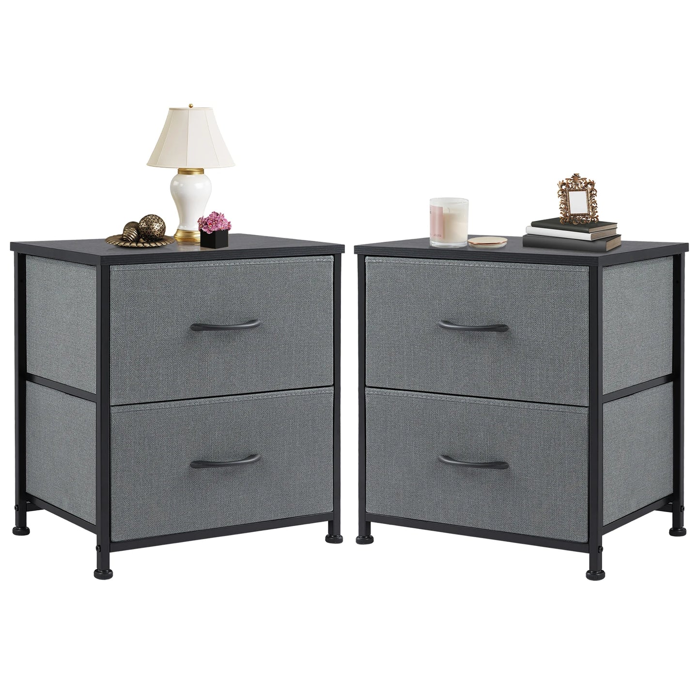JHK Nightstand Bedside Table With Metal Frame Drawers