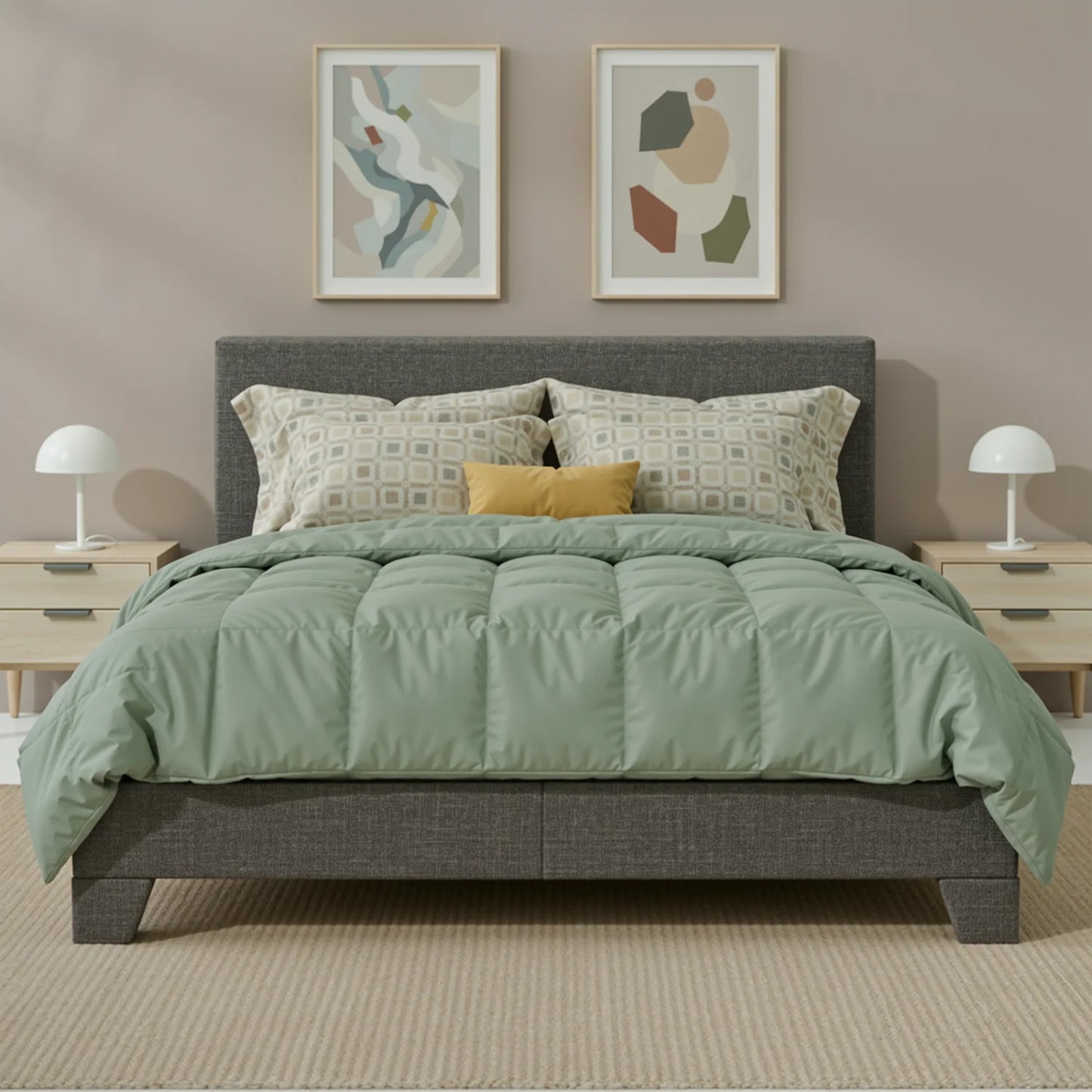 HOOMIC Upholstered Bed Frame With Linen Headboard And Slats