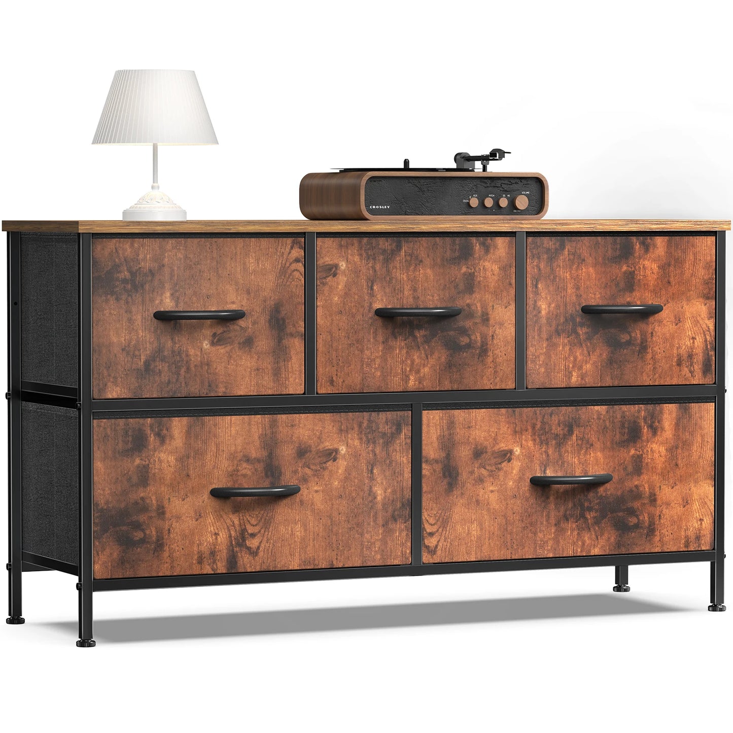 JHK Living Room Display Cabinet With Five Fabric Drawers