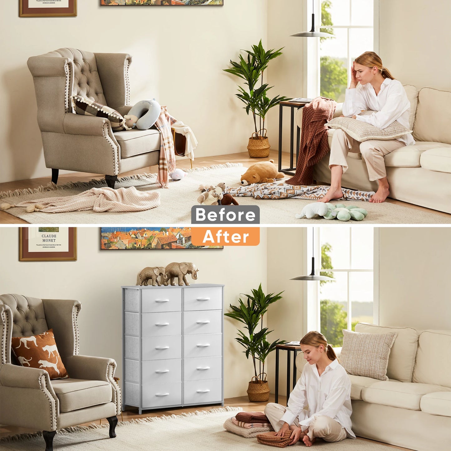 JHK Bedroom Wardrobe With Fabric Drawer Chest and Closet