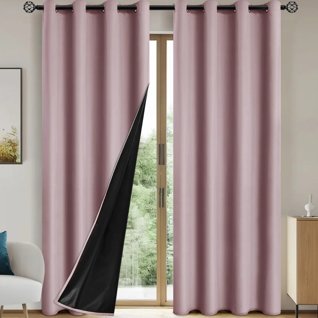 2 Piece Modern Blackout Curtain With Coated Lining