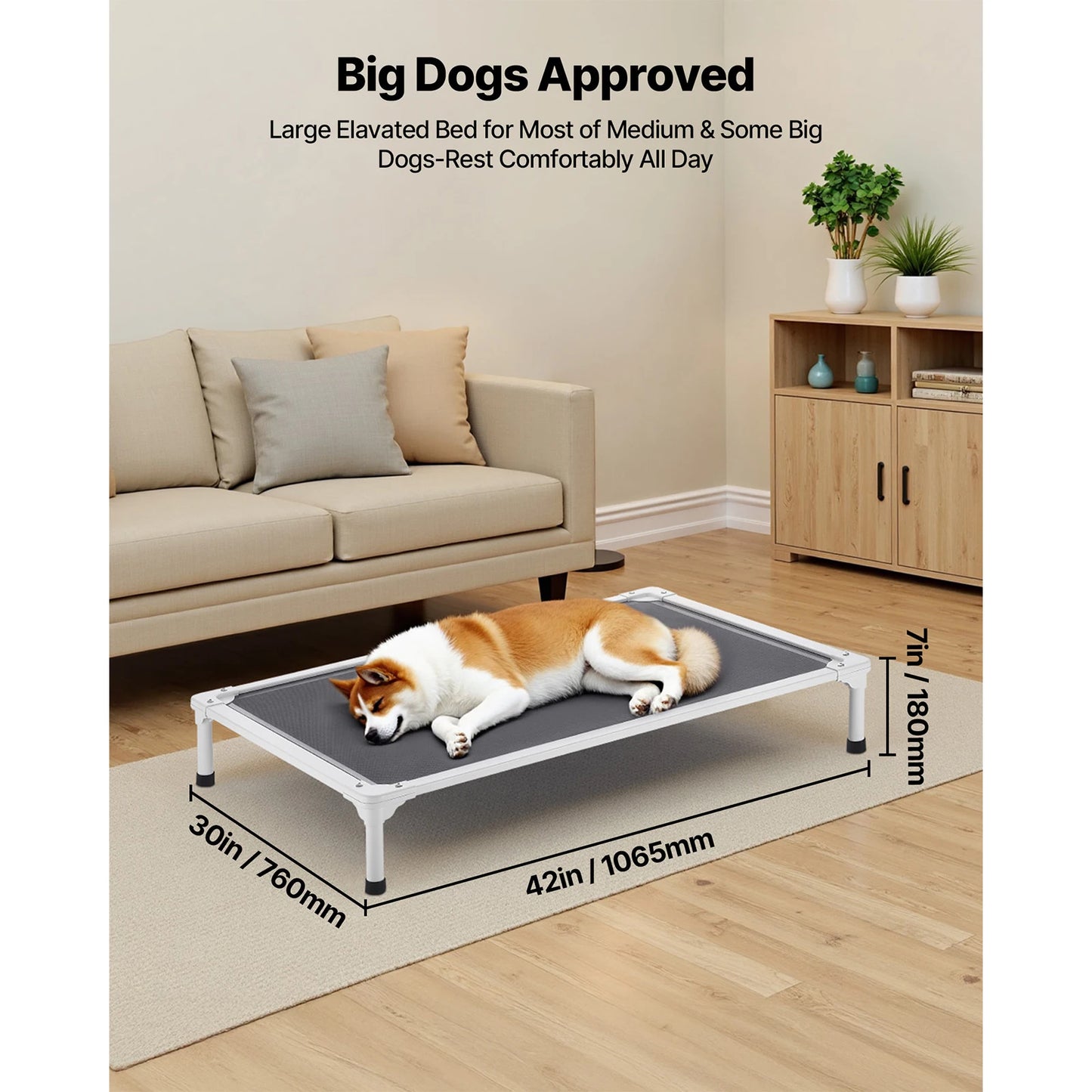 SucceBuy Elevated Dog Bed With Aluminum Frame For Large Dogs