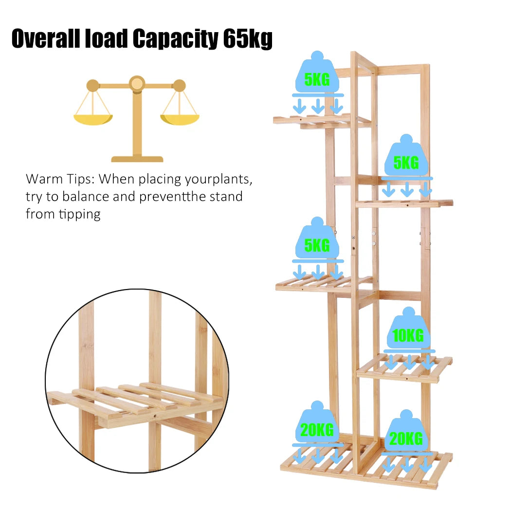 Bamboo 6 To 7 Pot Vertical Plant Stand Shelf Rack