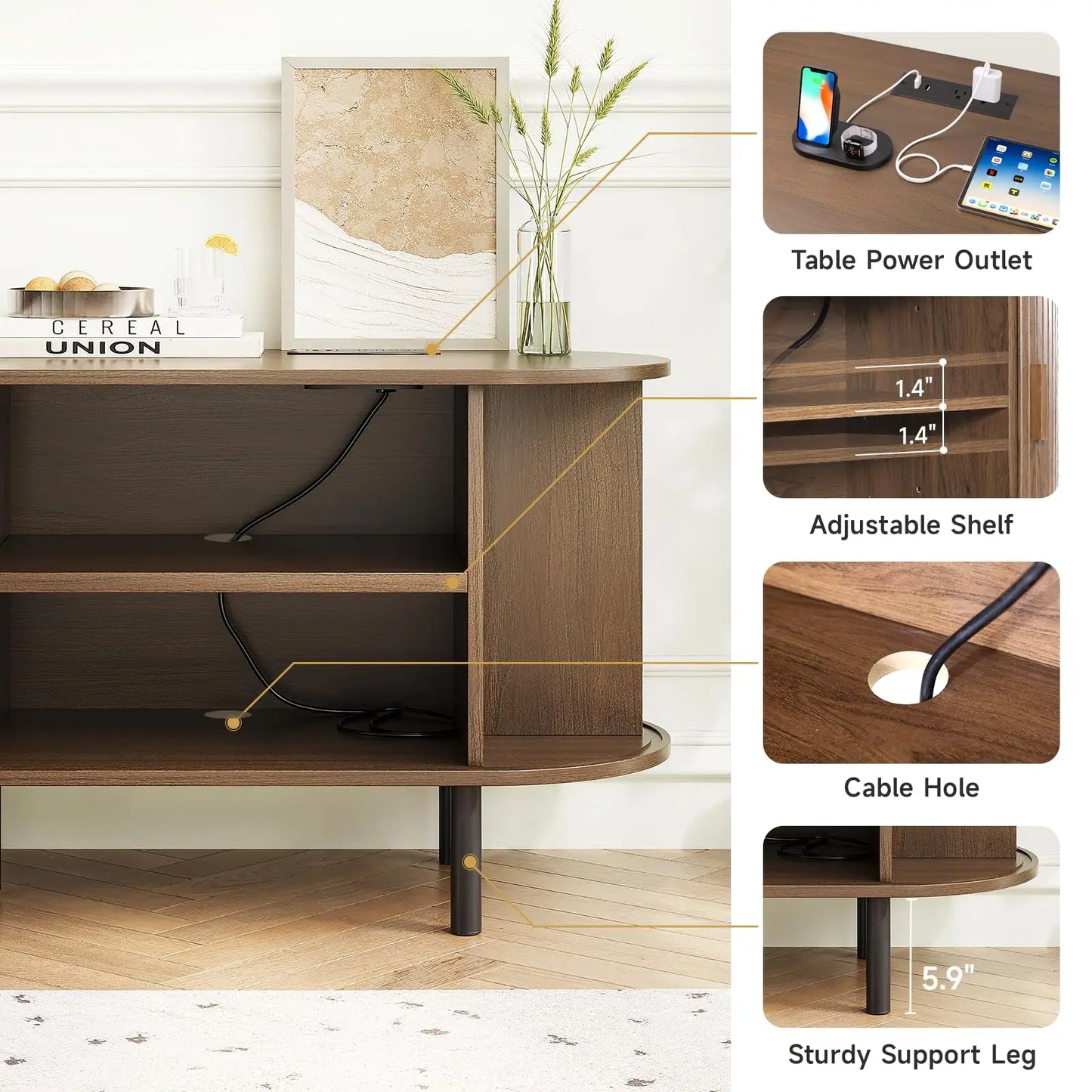 ONBRILL TV Stand With Power Outlet, Sliding Doors Storage