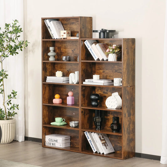 JHK 6 Tier Wooden Floor Standing Bookcase
