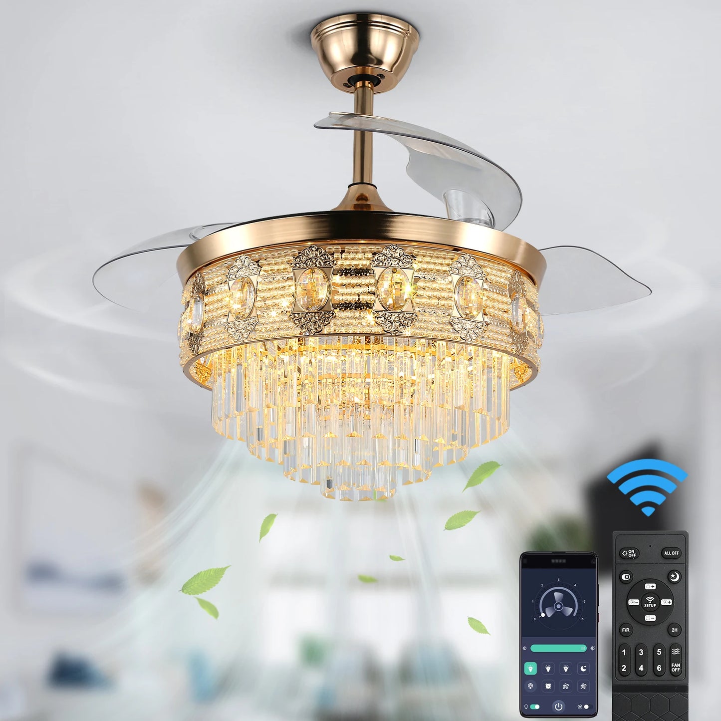 VETRULUS Modern Smart Ceiling Fan Chandelier With Remote