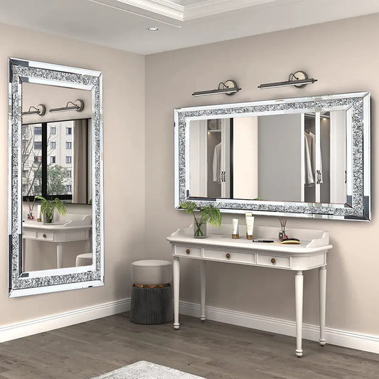 LUVODI Frameless Silver Crystal Rhinestone Wall Mirror
