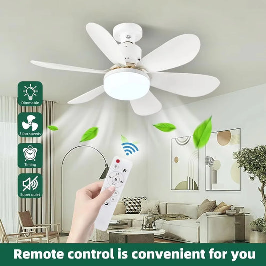 Quiet Ceiling Fan With Remote LED Light E27 Base