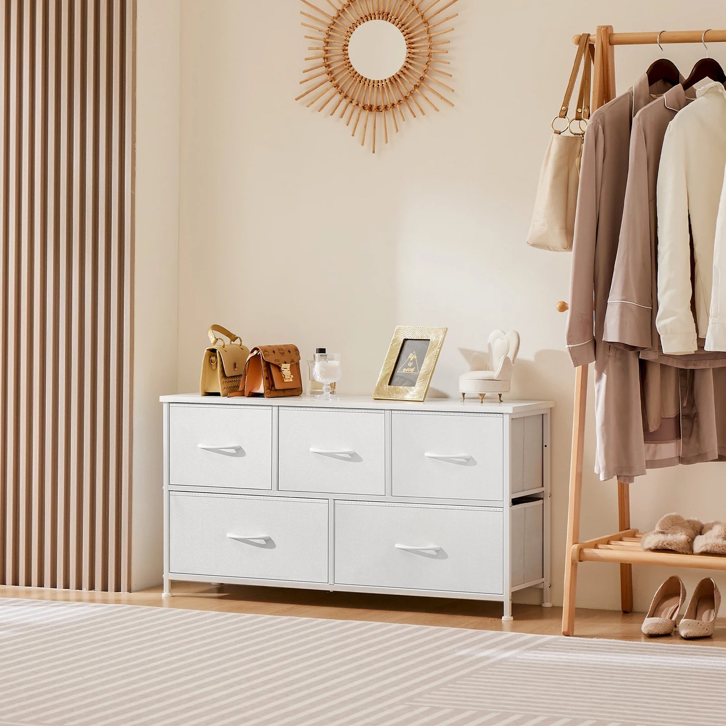 JHK Bedroom Wardrobe With Fabric Drawer Chest and Closet