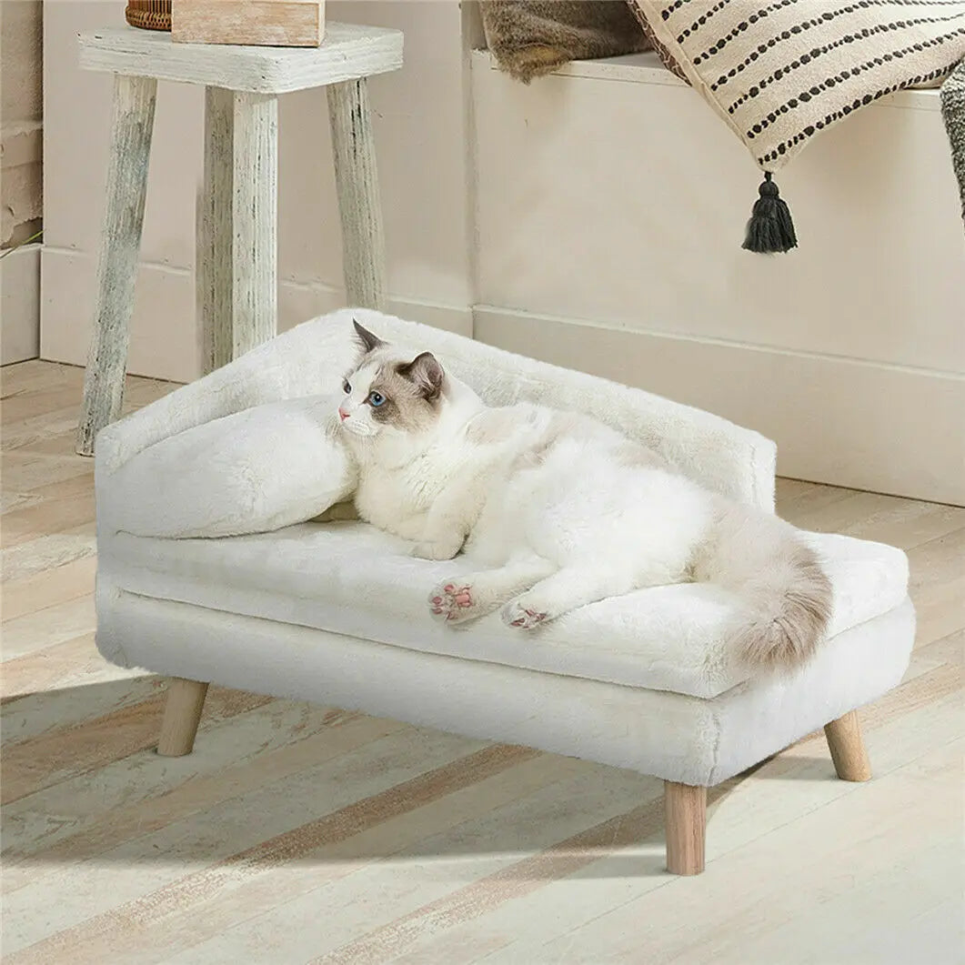 Solid Wood Elevated Pet Sofa Bed For Cats And Dogs